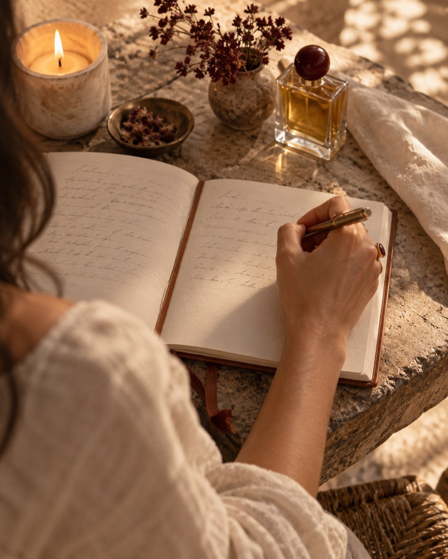 Woman writing in her reflection journal